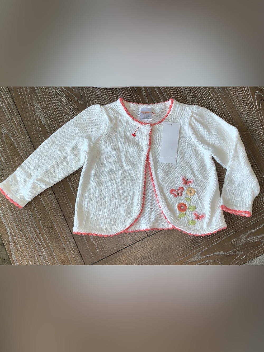 Gymboree NWT 12-18mo Baby Butterfly 100% Cotton Cardigan Cream/coral Trim